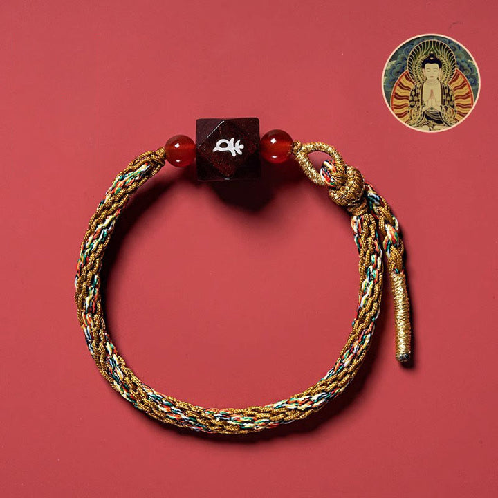 Pulsera de protección con hilo rojo de sándalo rojo y hojas pequeñas de Buda natal con Buddha Stones del zodíaco chino