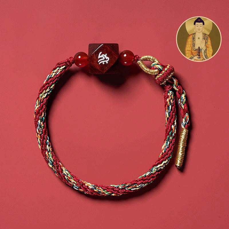 Pulsera de protección con hilo rojo de sándalo rojo y hojas pequeñas de Buda natal con Buddha Stones del zodíaco chino