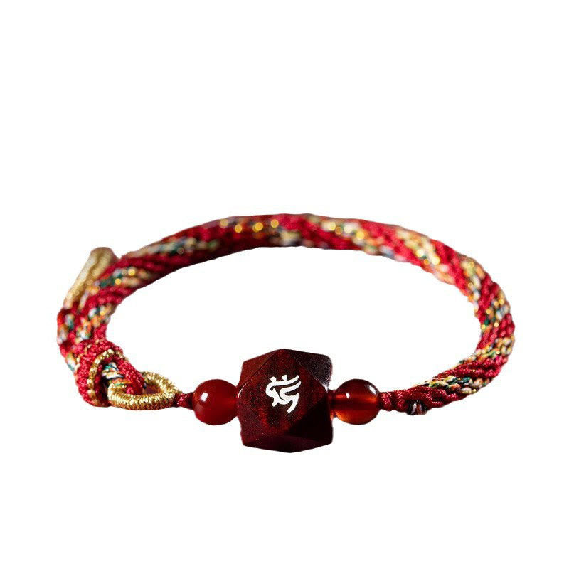 Pulsera de protección con hilo rojo de sándalo rojo y hojas pequeñas de Buda natal con Buddha Stones del zodíaco chino