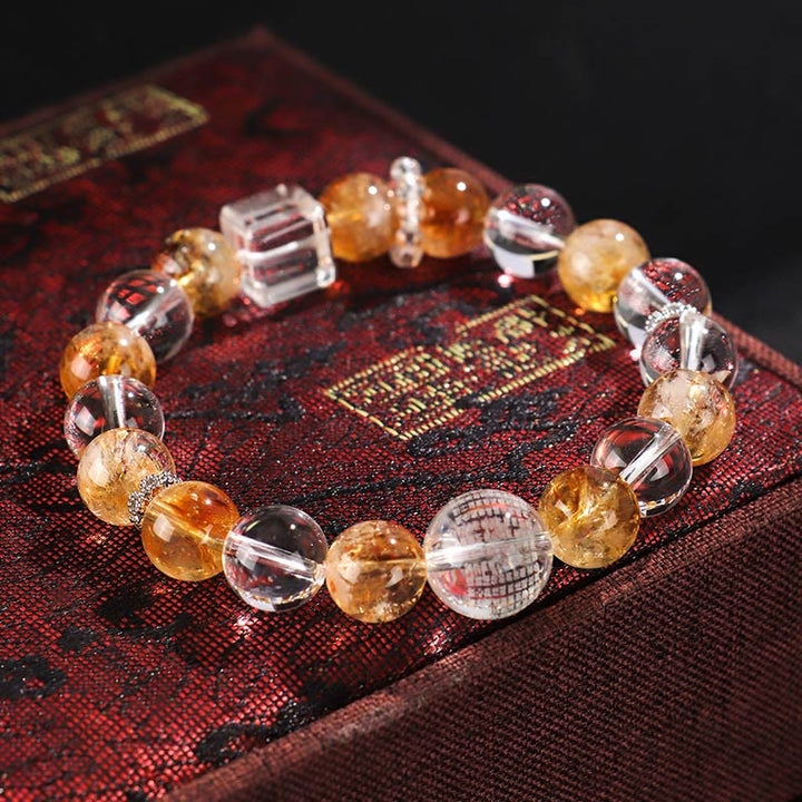 Pulsera de protección de cristal blanco con topacio, citrino y perla natural de Buddha Stones