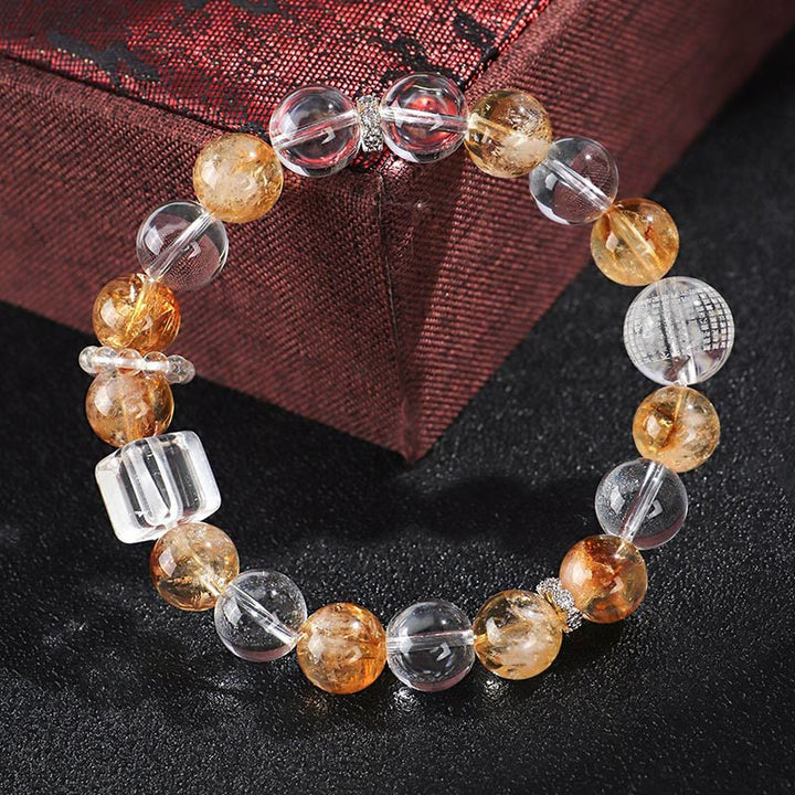 Pulsera de protección de cristal blanco con topacio, citrino y perla natural de Buddha Stones