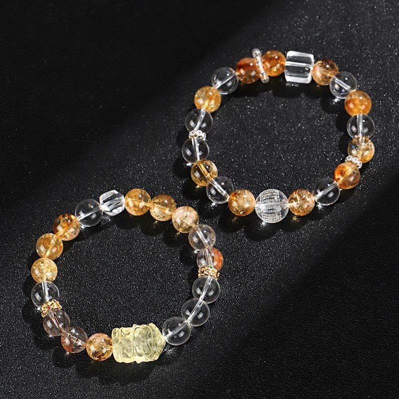 Pulsera de protección de cristal blanco con topacio, citrino y perla natural de Buddha Stones