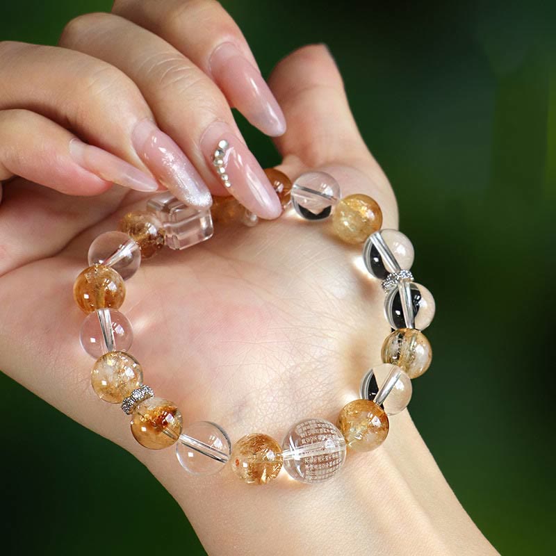 Pulsera de protección de cristal blanco con topacio, citrino y perla natural de Buddha Stones