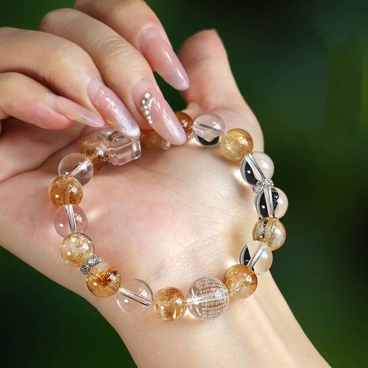 Pulsera de protección de cristal blanco con topacio, citrino y perla natural de Buddha Stones