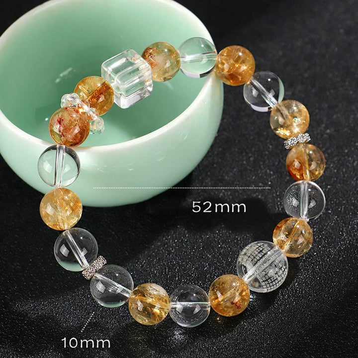 Pulsera de protección de cristal blanco con topacio, citrino y perla natural de Buddha Stones