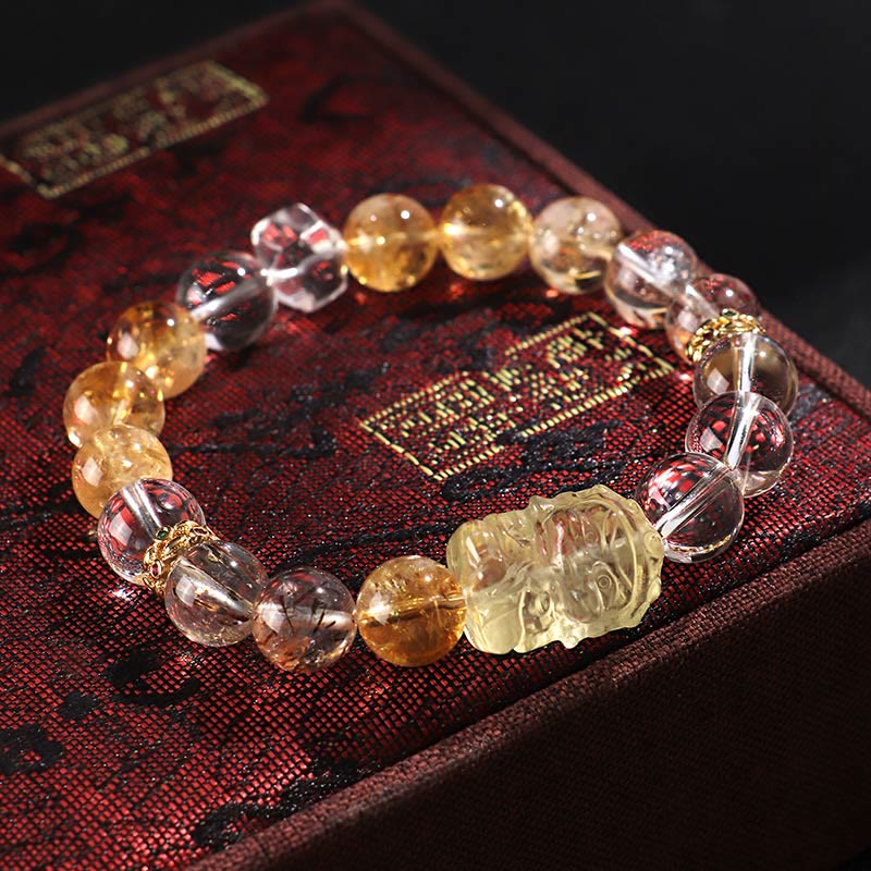 Pulsera de protección de cristal blanco con topacio, citrino y perla natural de Buddha Stones