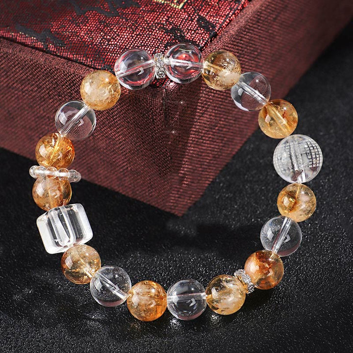 Pulsera de protección de cristal blanco con topacio, citrino y perla natural de Buddha Stones
