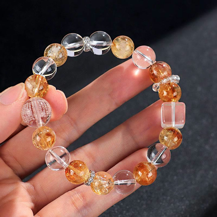 Pulsera de protección de cristal blanco con topacio, citrino y perla natural de Buddha Stones