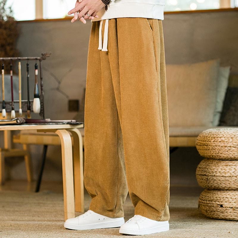 Pantalones harén de pana con cordón y bolsillos para otoño e invierno de Buddha Stones para hombre - image 2