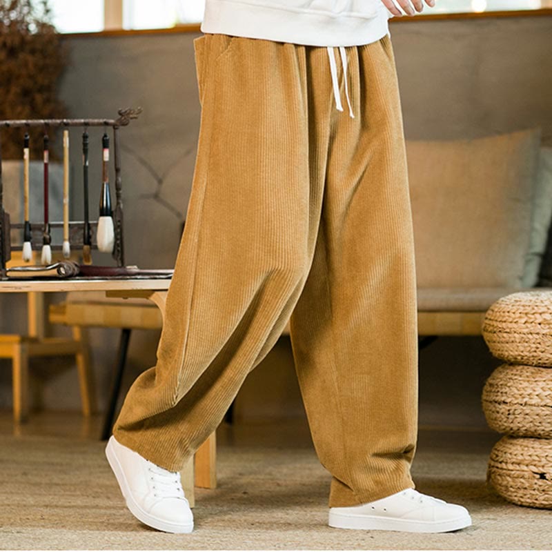 Pantalones harén de pana con cordón y bolsillos para otoño e invierno de Buddha Stones para hombre - Oro - US/UK/AU46, EU56 (5XL) - image 0