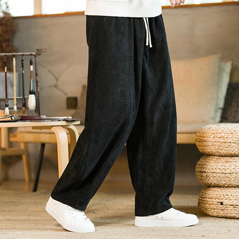 Pantalones harén de pana con cordón y bolsillos para otoño e invierno de Buddha Stones para hombre - Negro - US/UK/AU46, EU56 (5XL) - image 7