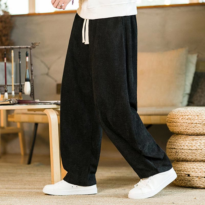 Pantalones harén de pana con cordón y bolsillos para otoño e invierno de Buddha Stones para hombre - image 9