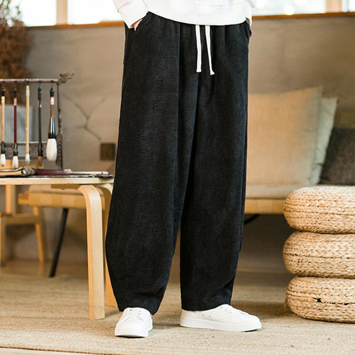 Pantalones harén de pana con cordón y bolsillos para otoño e invierno de Buddha Stones para hombre - image 10