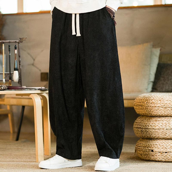 Pantalones harén de pana con cordón y bolsillos para otoño e invierno de Buddha Stones para hombre - image 11