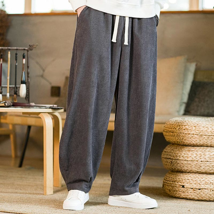 Pantalones harén de pana con cordón y bolsillos para otoño e invierno de Buddha Stones para hombre - image 16