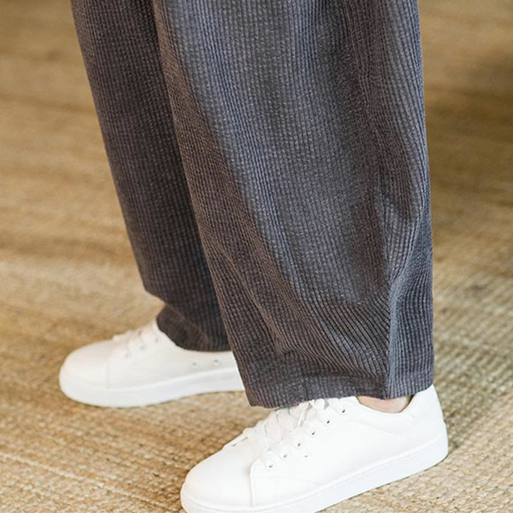 Pantalones harén de pana con cordón y bolsillos para otoño e invierno de Buddha Stones para hombre - image 21