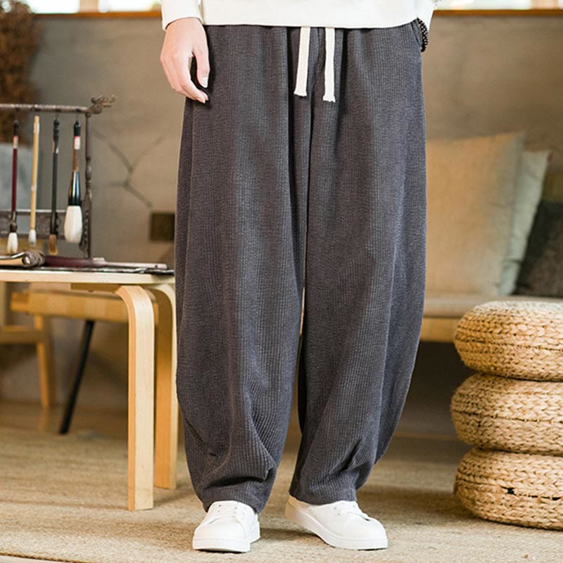 Pantalones harén de pana con cordón y bolsillos para otoño e invierno de Buddha Stones para hombre - image 13
