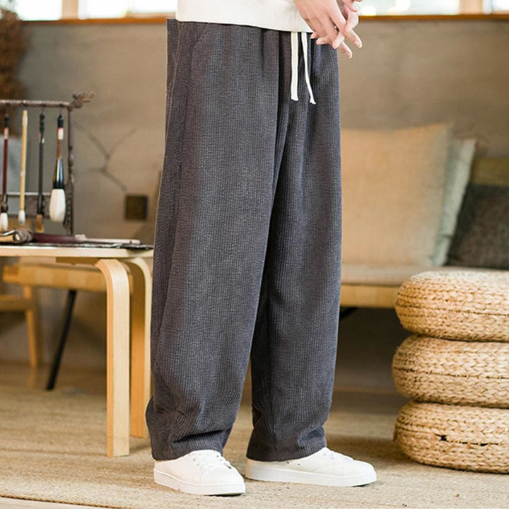 Pantalones harén de pana con cordón y bolsillos para otoño e invierno de Buddha Stones para hombre - image 14