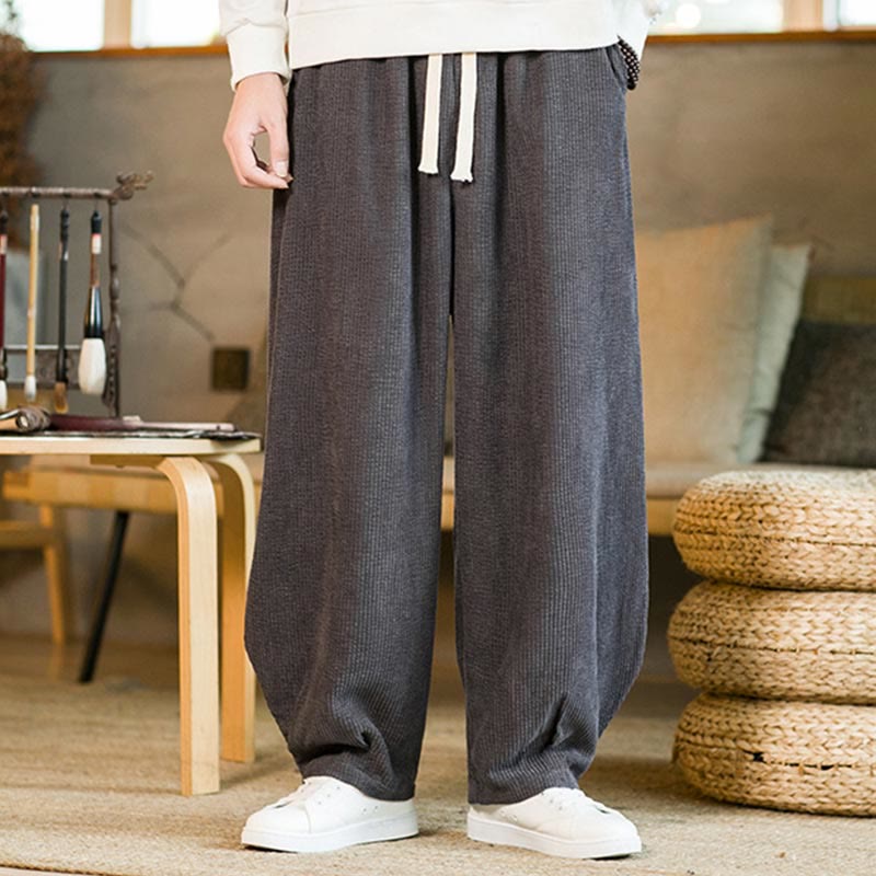 Pantalones harén de pana con cordón y bolsillos para otoño e invierno de Buddha Stones para hombre - image 17