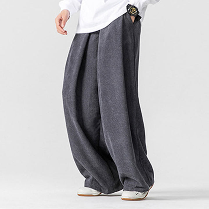 Pantalones anchos de pana de algodón de color liso para hombre con bolsillos y Buddha Stones