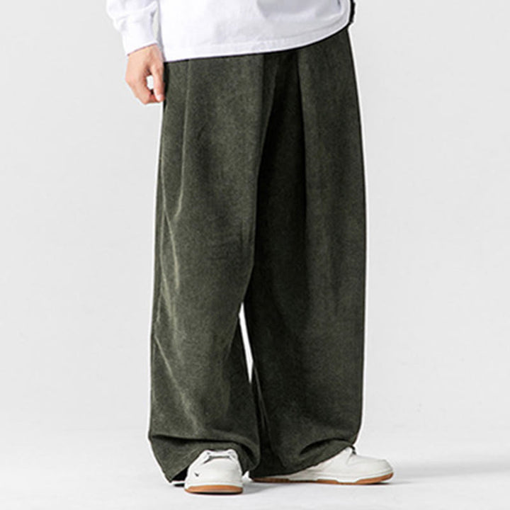 Pantalones anchos de pana de algodón de color liso para hombre con bolsillos y Buddha Stones