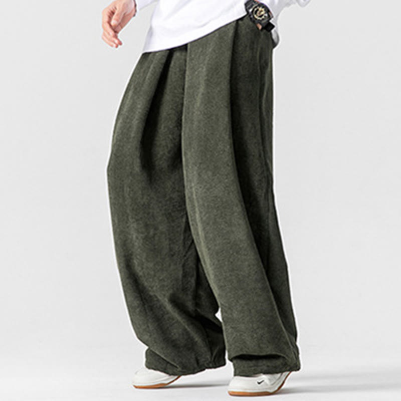 Pantalones anchos de pana de algodón de color liso para hombre con bolsillos y Buddha Stones