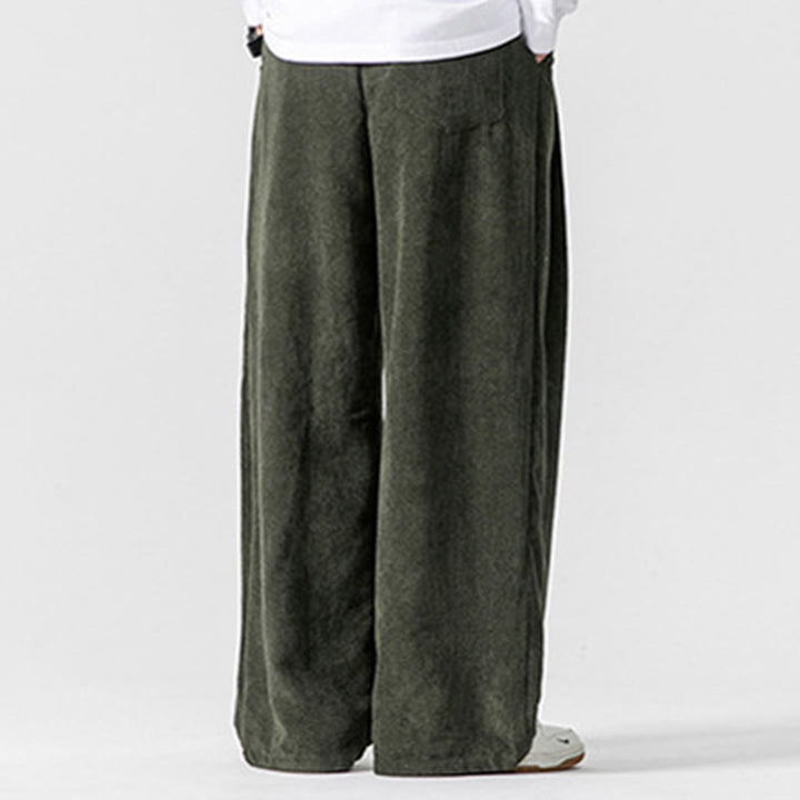 Pantalones anchos de pana de algodón de color liso para hombre con bolsillos y Buddha Stones