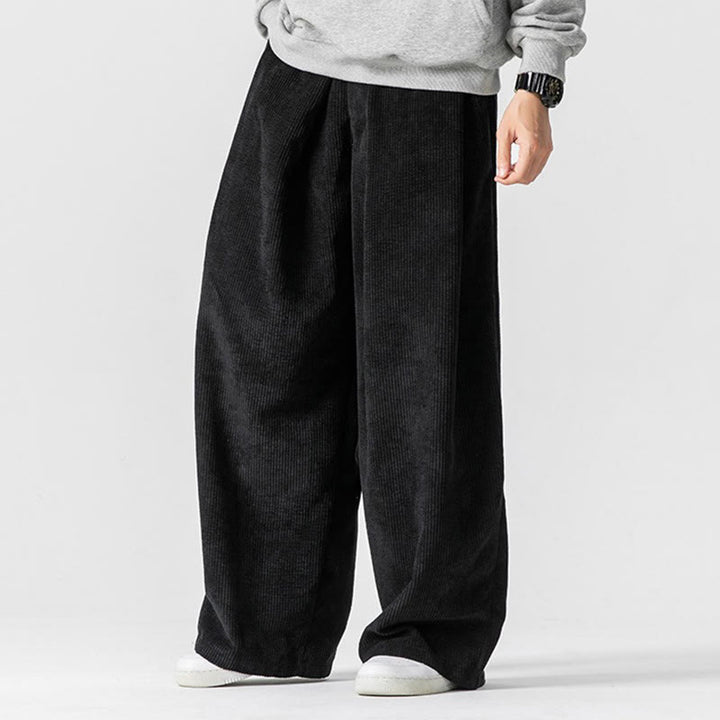 Pantalones anchos de pana de algodón de color liso para hombre con bolsillos y Buddha Stones