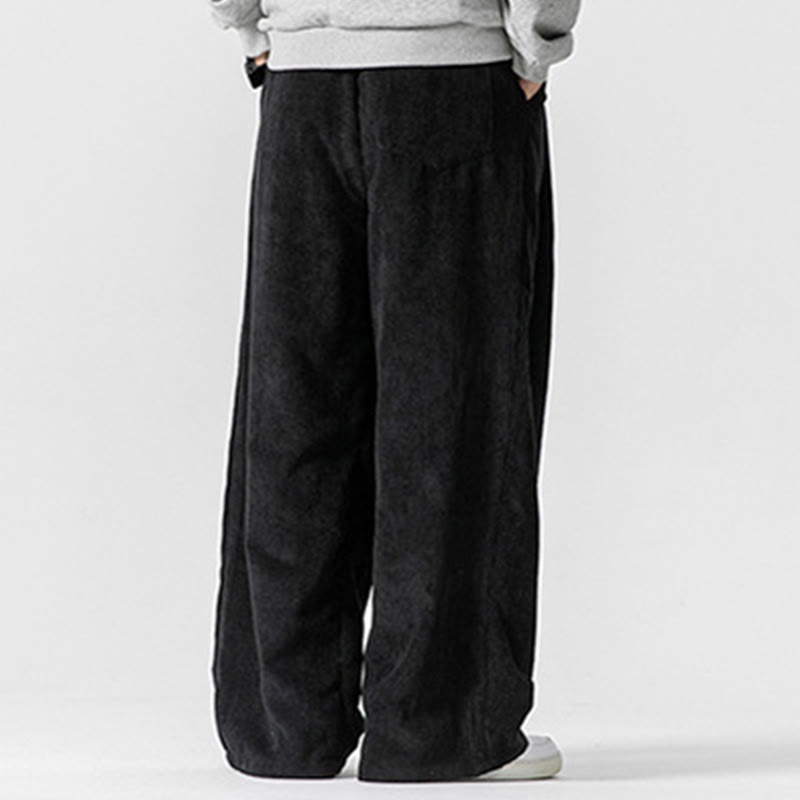 Pantalones anchos de pana de algodón de color liso para hombre con bolsillos y Buddha Stones