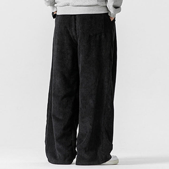 Pantalones anchos de pana de algodón de color liso para hombre con bolsillos y Buddha Stones