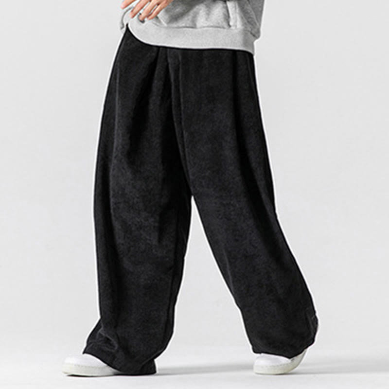 Pantalones anchos de pana de algodón de color liso para hombre con bolsillos y Buddha Stones