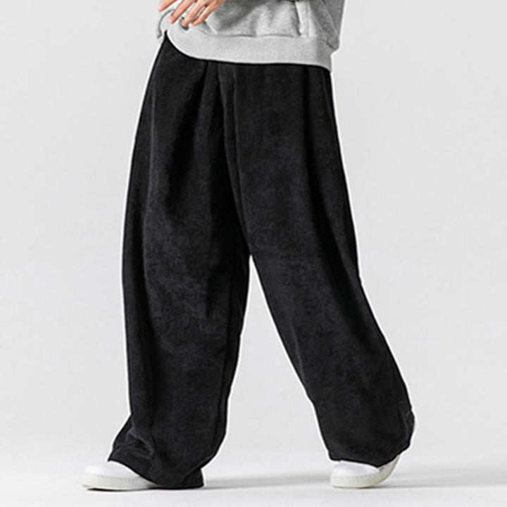 Pantalones anchos de pana de algodón de color liso para hombre con bolsillos y Buddha Stones