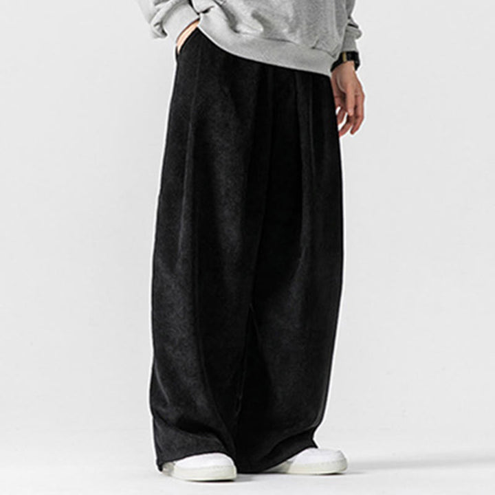 Pantalones anchos de pana de algodón de color liso para hombre con bolsillos y Buddha Stones