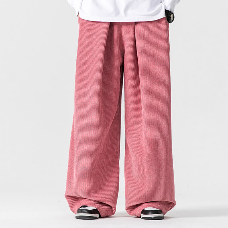 Pantalones anchos de pana de algodón de color liso para hombre con bolsillos y Buddha Stones