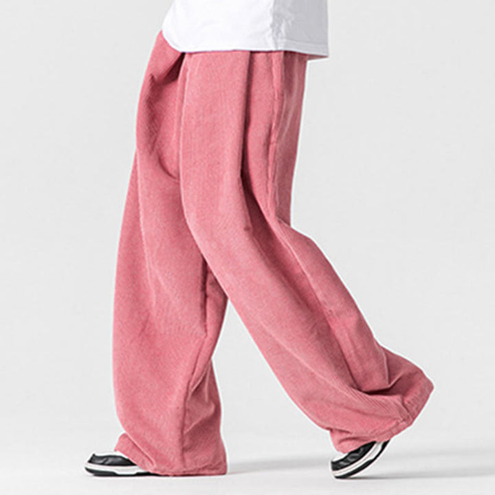 Pantalones anchos de pana de algodón de color liso para hombre con bolsillos y Buddha Stones