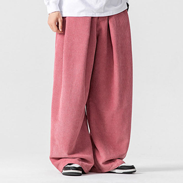 Pantalones anchos de pana de algodón de color liso para hombre con bolsillos y Buddha Stones