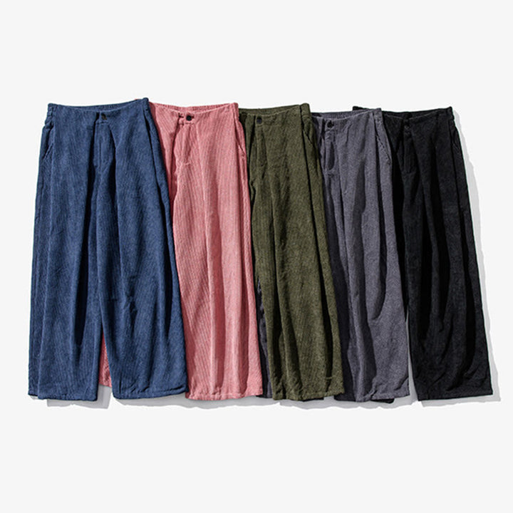 Pantalones anchos de pana de algodón de color liso para hombre con bolsillos y Buddha Stones