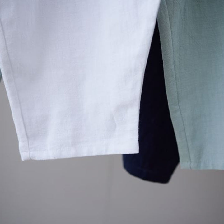 Pantalones harén de lino y algodón con ramio de color liso con cintura elástica y bolsillos para hombre de Buddha Stones