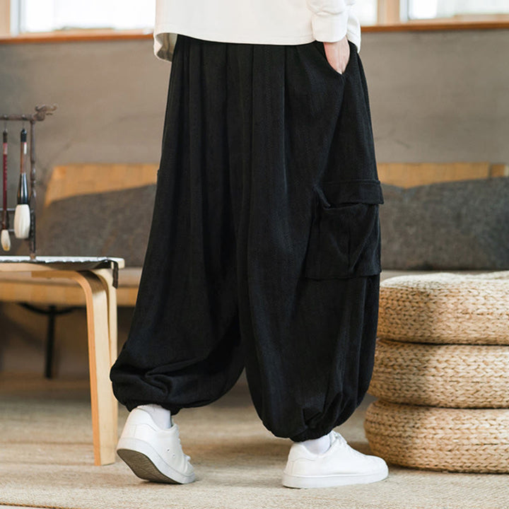 Pantalones cargo de pana de chenilla con cordón y bolsillos para hombre de Buddha Stones para otoño e invierno - image 4