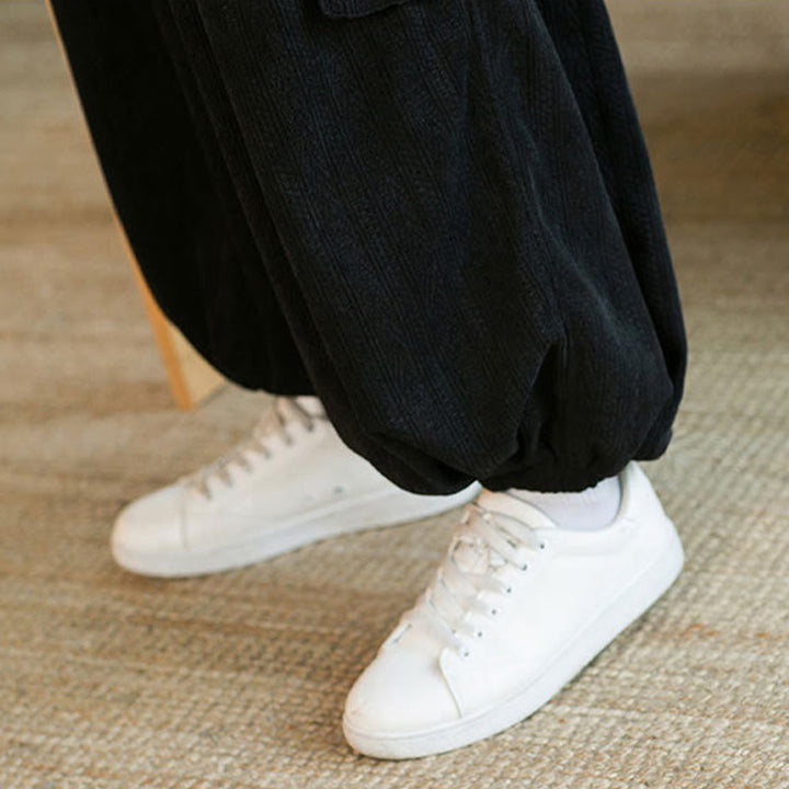 Pantalones cargo de pana de chenilla con cordón y bolsillos para hombre de Buddha Stones para otoño e invierno - image 13