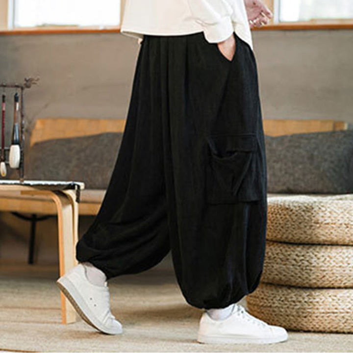 Pantalones cargo de pana de chenilla con cordón y bolsillos para hombre de Buddha Stones para otoño e invierno - image 3