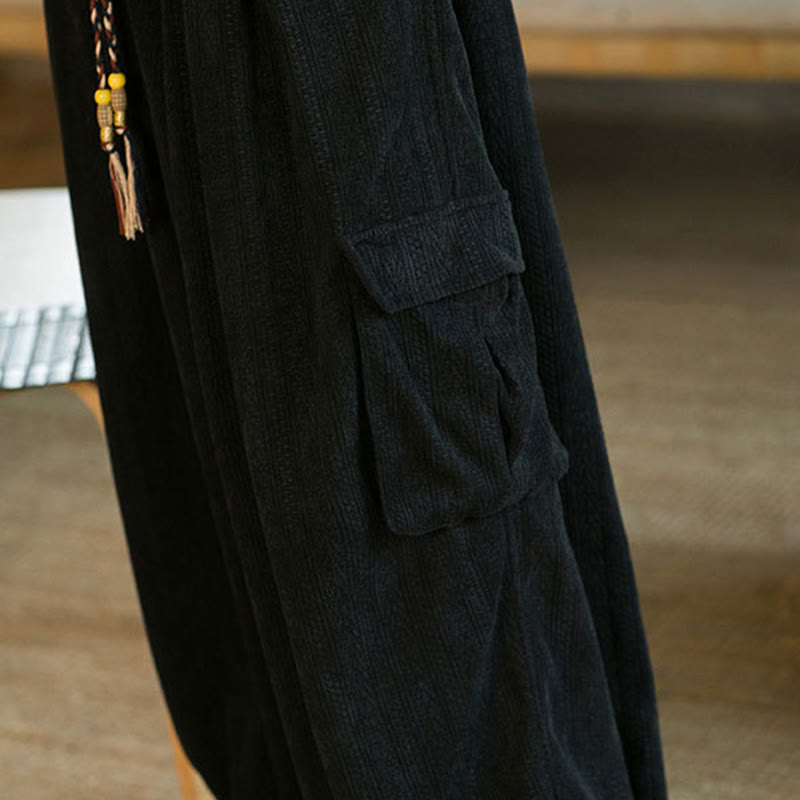 Pantalones cargo de pana de chenilla con cordón y bolsillos para hombre de Buddha Stones para otoño e invierno - image 12