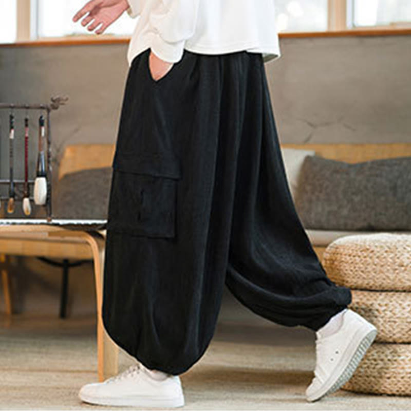 Pantalones cargo de pana de chenilla con cordón y bolsillos para hombre de Buddha Stones para otoño e invierno - image 5