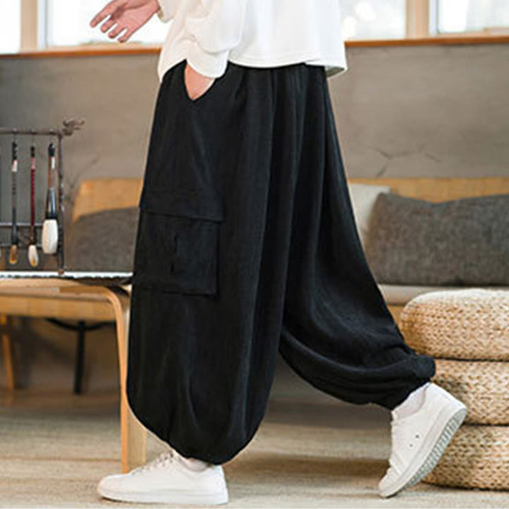 Pantalones cargo de pana de chenilla con cordón y bolsillos para hombre de Buddha Stones para otoño e invierno - image 5