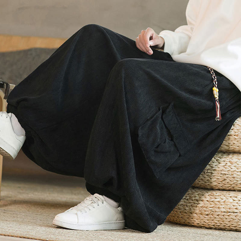 Pantalones cargo de pana de chenilla con cordón y bolsillos para hombre de Buddha Stones para otoño e invierno - image 9