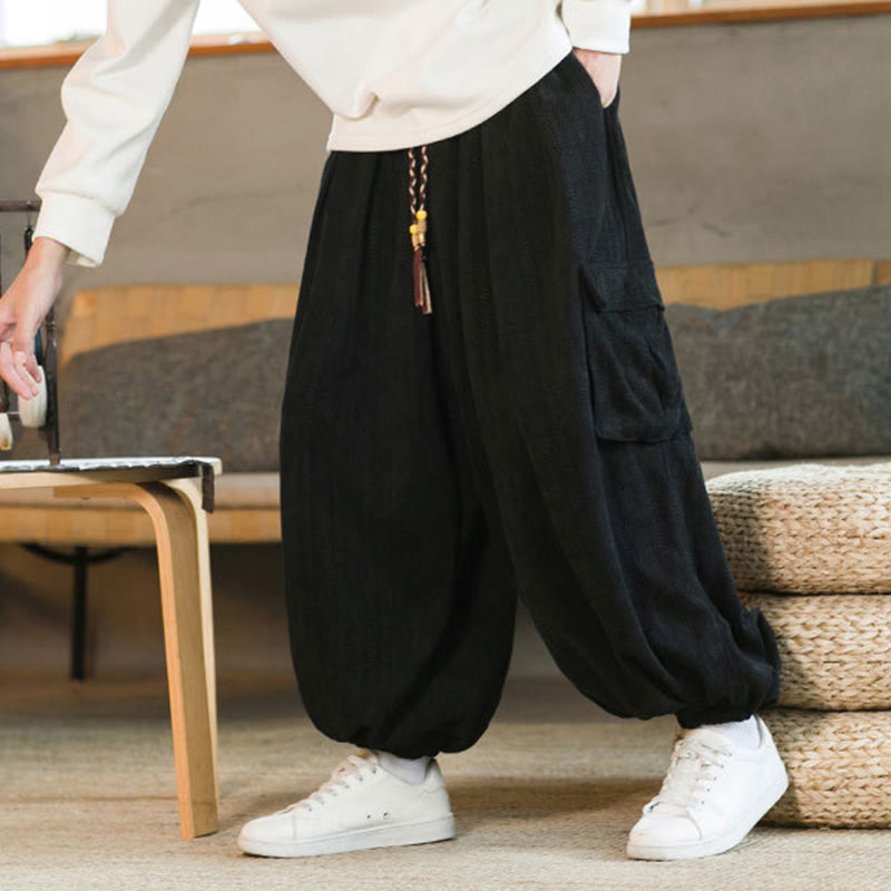 Pantalones cargo de pana de chenilla con cordón y bolsillos para hombre de Buddha Stones para otoño e invierno - image 6