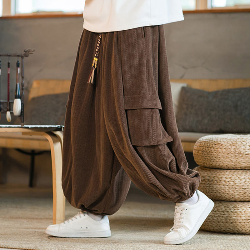 Pantalones cargo de pana de chenilla con cordón y bolsillos para hombre de Buddha Stones para otoño e invierno - Tierra de siena - US/UK/AU46, EU56 (5XL) - image 14