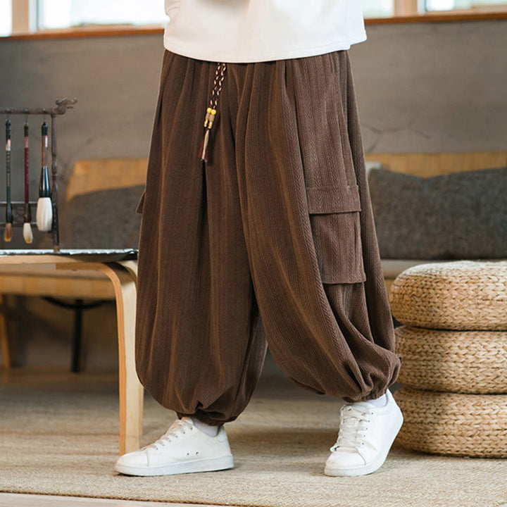 Pantalones cargo de pana de chenilla con cordón y bolsillos para hombre de Buddha Stones para otoño e invierno - image 17