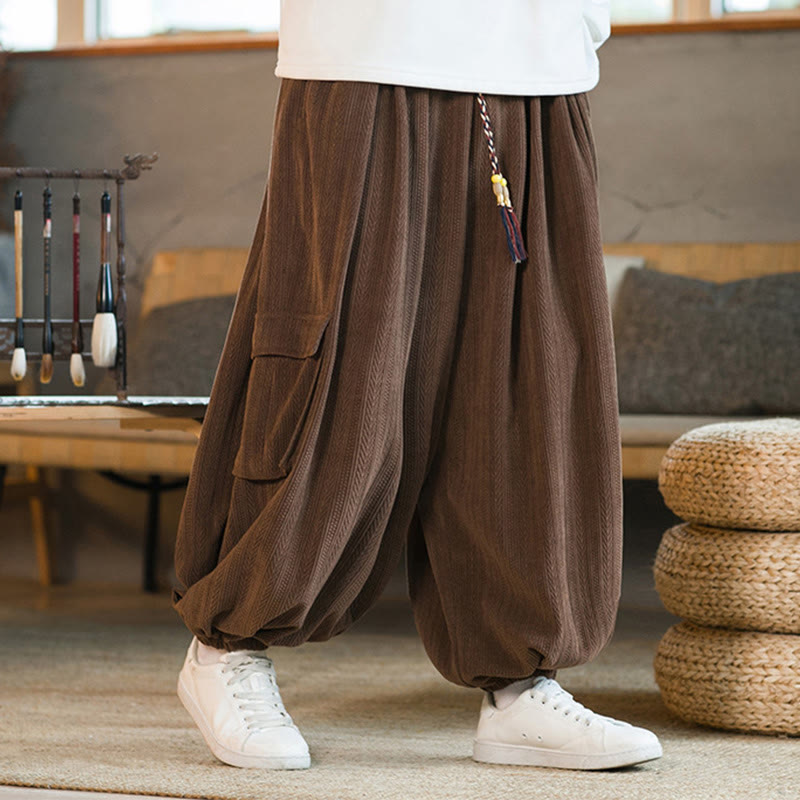 Pantalones cargo de pana de chenilla con cordón y bolsillos para hombre de Buddha Stones para otoño e invierno - image 16