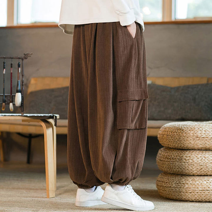 Pantalones cargo de pana de chenilla con cordón y bolsillos para hombre de Buddha Stones para otoño e invierno - image 18